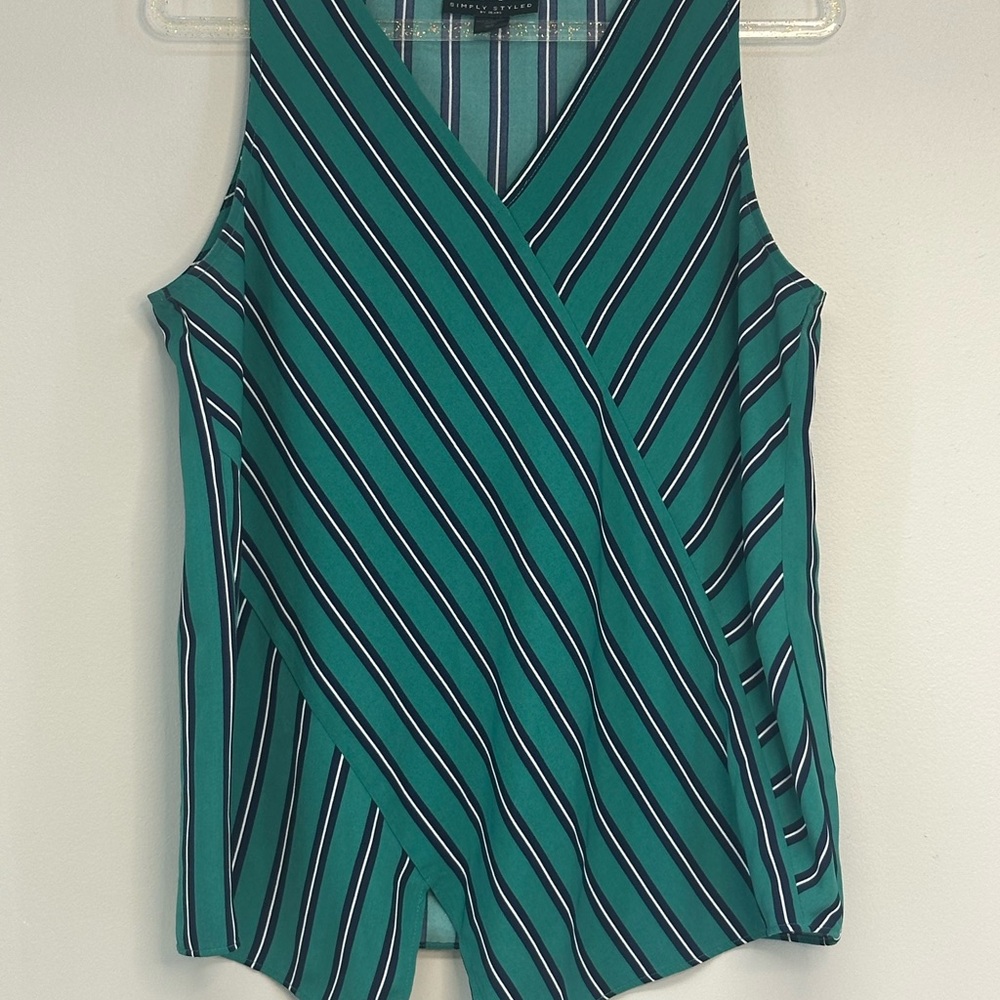 Sears Teal and Black Diagonal Striped Tank Top size medium